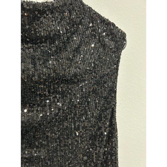 Cable & Gauge Sleeveless Black Sequin Mock Neck Top Size Large Keyhole Back - Picture 4 of 9
